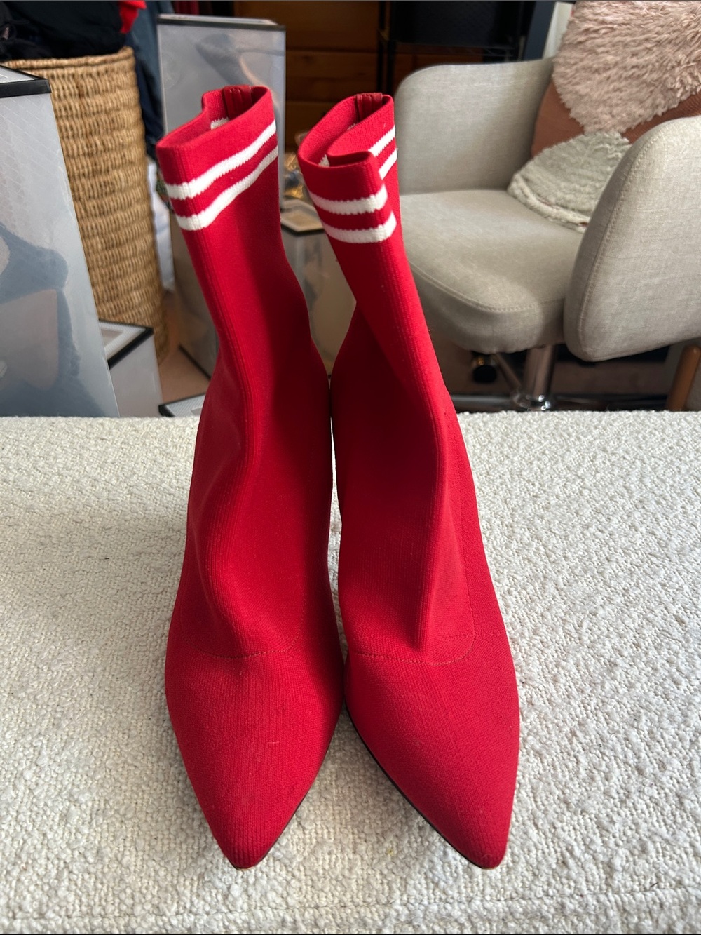 Leith Red Sock Booties with White Striped Cuff
